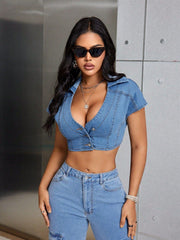 Women Wear Casual Street Denim Low Cut Top