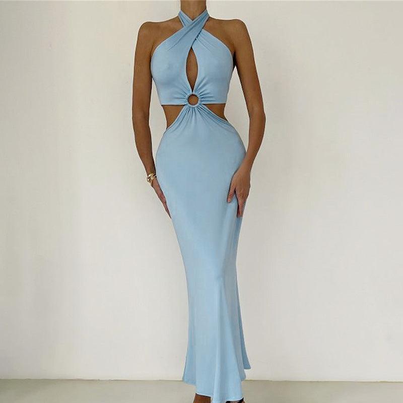 Summer Maxi Dress Sexy Stitching Halter Strap Backless - 808Lush