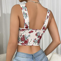 Sexy Lace up Corset Floral Camisole Top