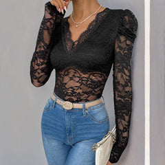 Long Sleeve Sexy Lace Women Bodysuit