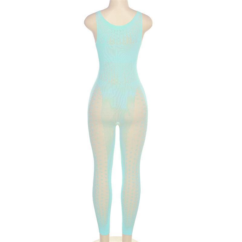 Sexy Mesh See through Knitted Lace Cutout Jumpsuit - 808Lush