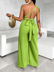 Sexy Wind Diagonal Collar Fitted Waist Jumpsuit