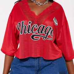 Chicago Jersey Loose V Neck Lace T Shirt