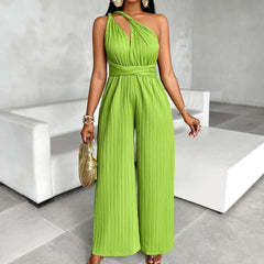 Sexy Wind Diagonal Collar Fitted Waist Jumpsuit