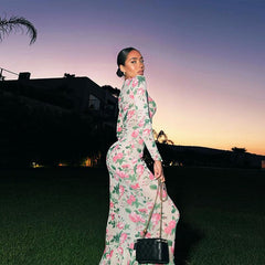 Long Sleeve Slim Fit Long Floral Maxi Dress