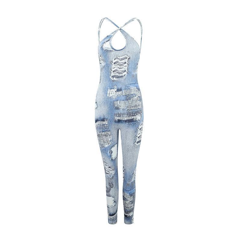 Jean Printed Stretch Slim Jumpsuit - 808Lush