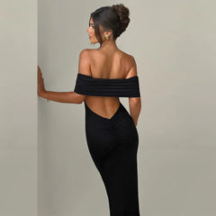 Sexy off Shoulder Backless Pleated Maxi Dress