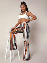 Wave Digital Printed Tight Bell Bottom Women Pants