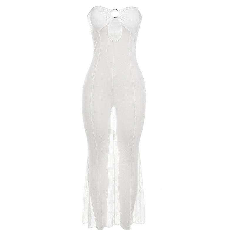 Off-Neck Cutout Sexy See through Mesh Dress - 808Lush