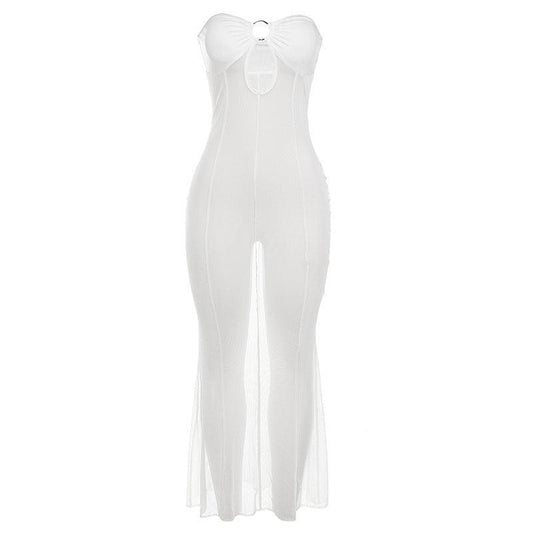 Off-Neck Cutout Sexy See through Mesh Dress - 808Lush