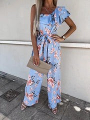 Summer Loose Lace-up Printed Jumpsuit - 808Lush