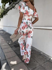 Summer Loose Lace-up Printed Jumpsuit - 808Lush