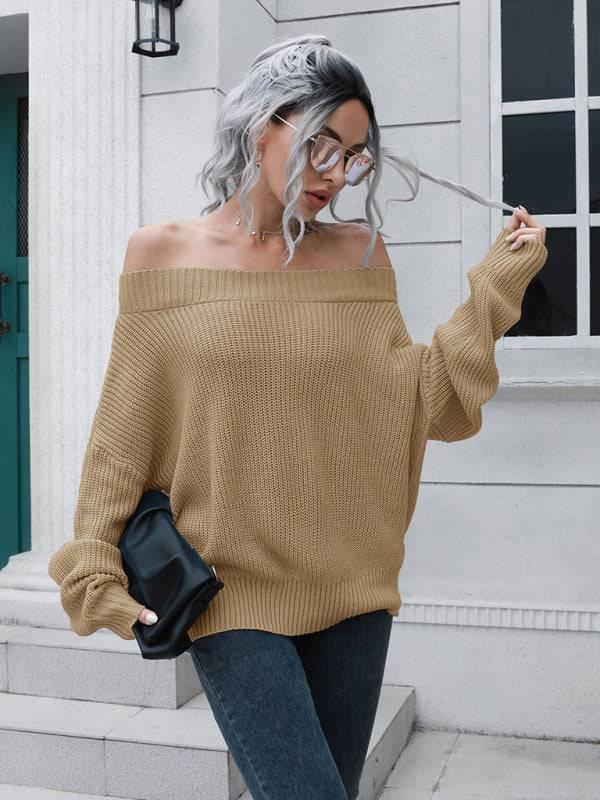 Women's off shoulder sweater with straight neck - 808Lush