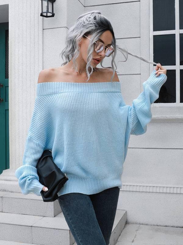 Women's off shoulder sweater with straight neck - 808Lush