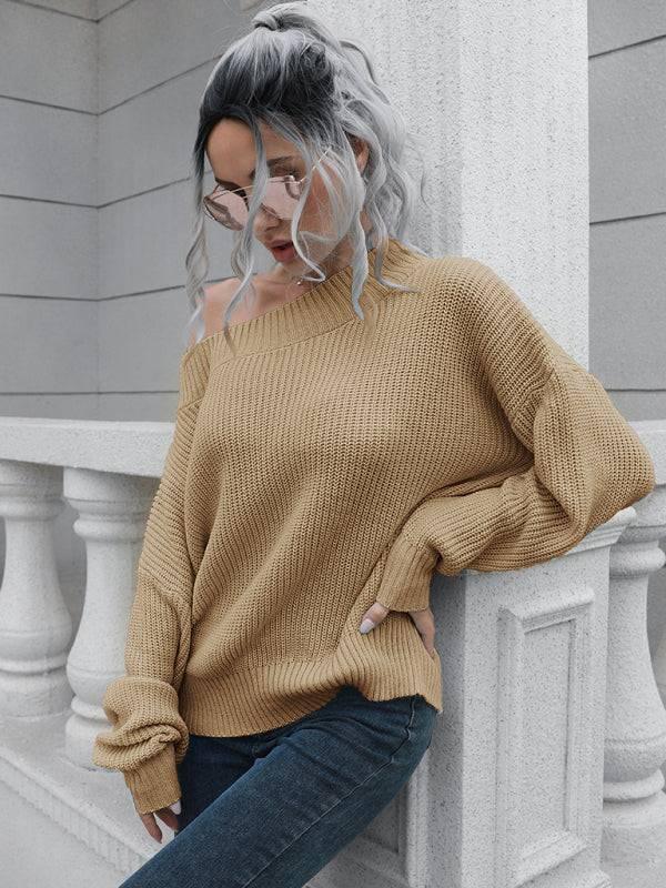 Women's off shoulder sweater with straight neck - 808Lush