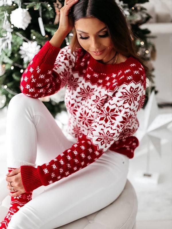 Women's pullover Christmas knitted long sleeve sweater - 808Lush