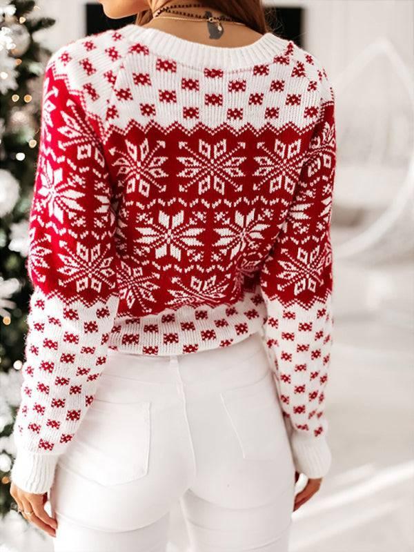 Women's pullover Christmas knitted long sleeve sweater - 808Lush