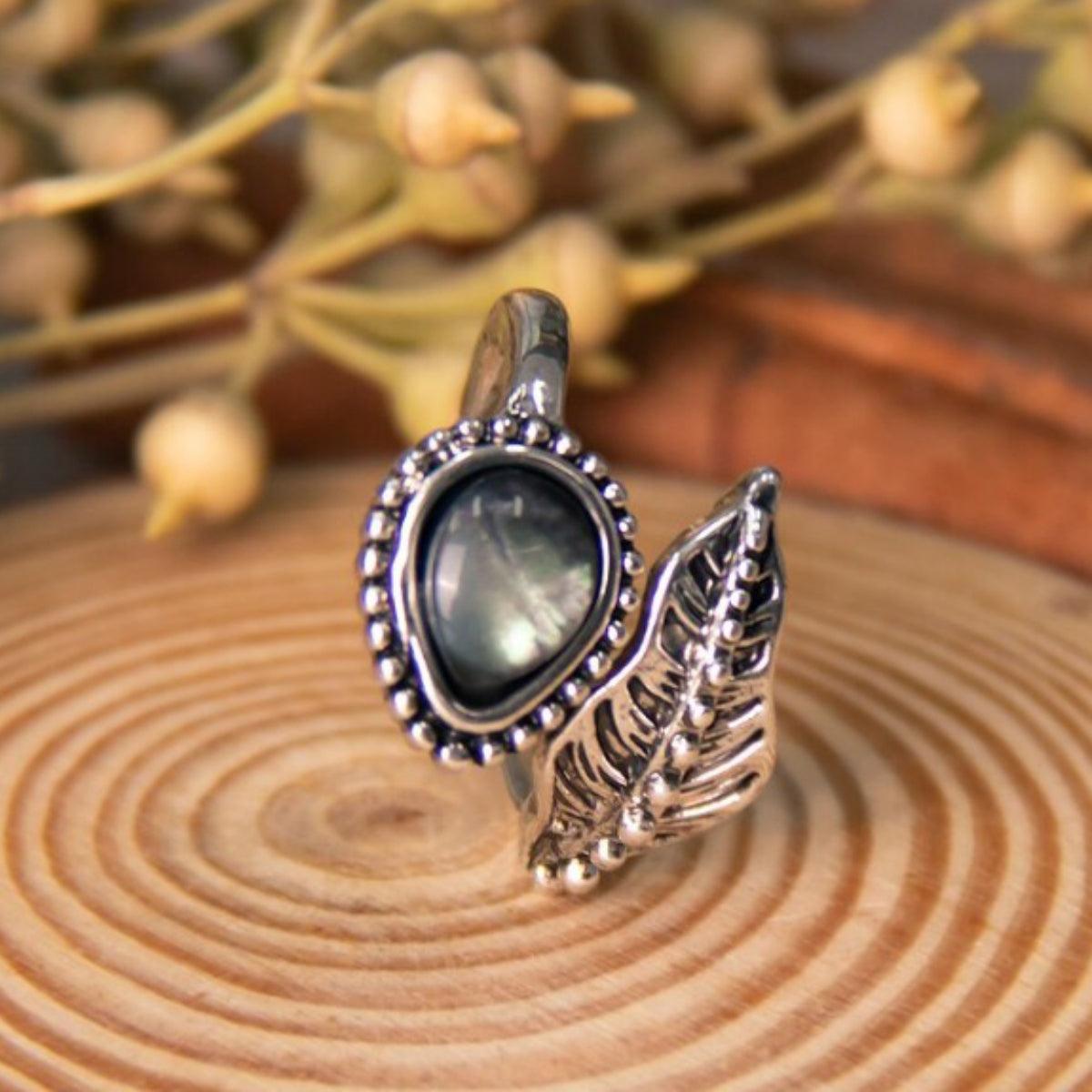 Alloy Moonstone Leaf Bypass Ring - 808Lush