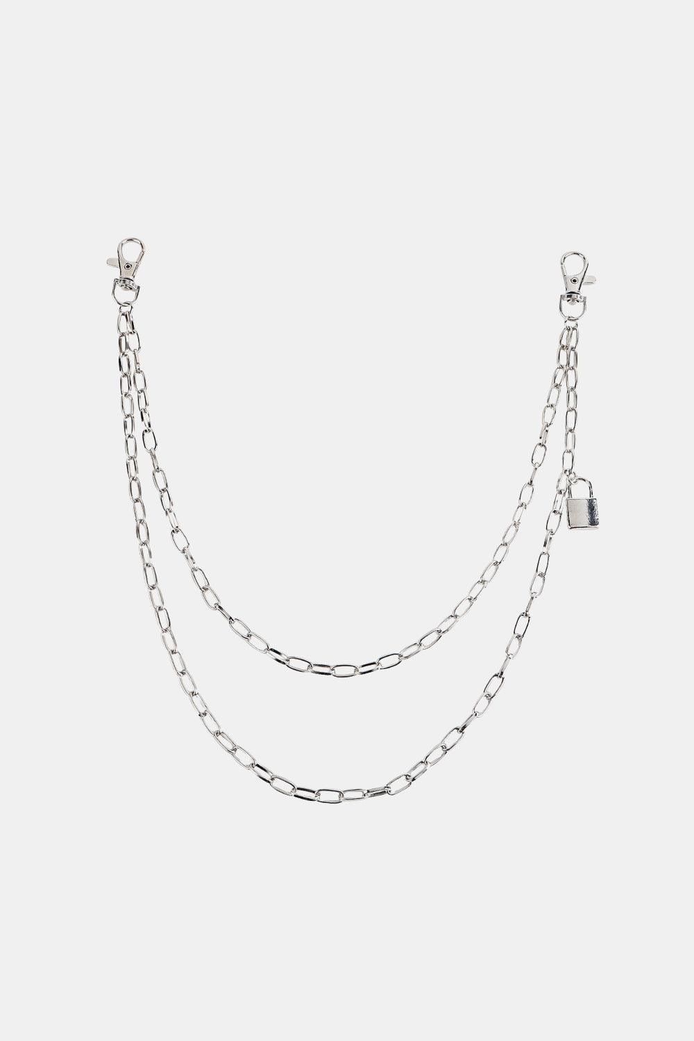 Double Layered Iron Chain Belt with Lock Charm - 808Lush