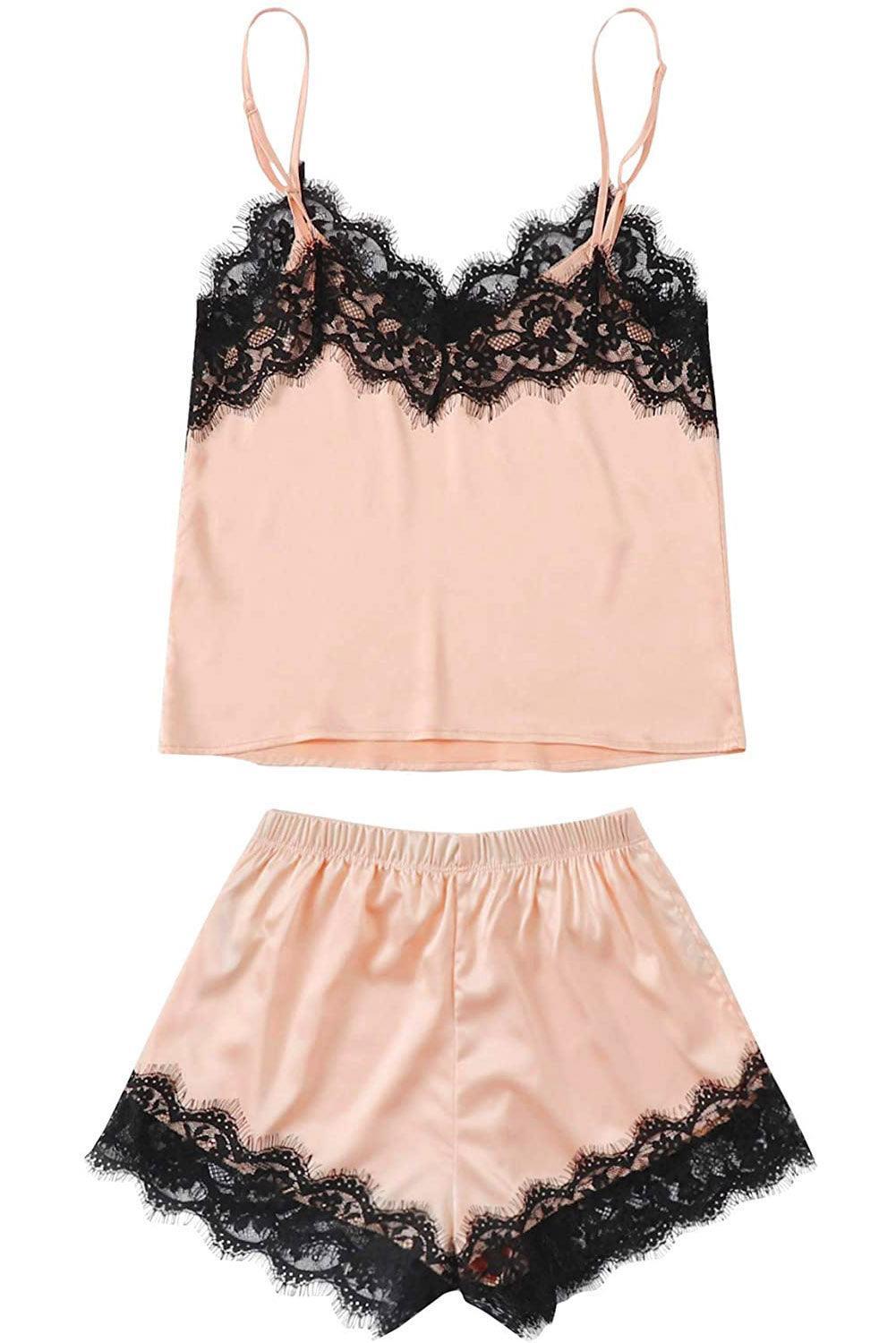 Lace Detail Spaghetti Strap Top and Shorts Lounge Set - 808Lush