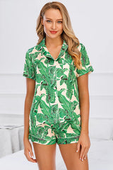 Printed Button Up Short Sleeve Top and Shorts Lounge Set - 808Lush