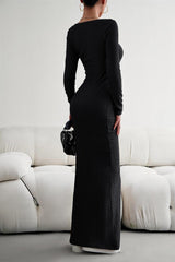 Long Sleeve Square Neck Maxi Bodycon Dress - 808Lush