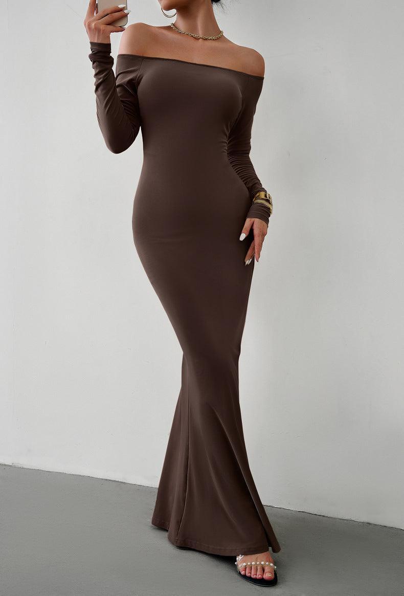 Off-Shoulder Long Sleeve Maxi Dress - 808Lush