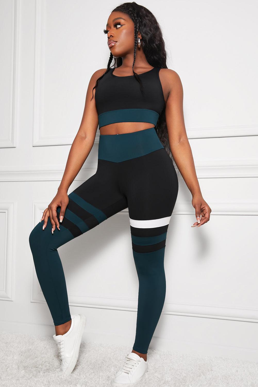 Striped Sports Bra and High Waisted Yoga Leggings Set - 808Lush