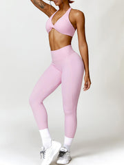 Twisted Halter Neck Bra and High Waist Leggings Active Set - 808Lush