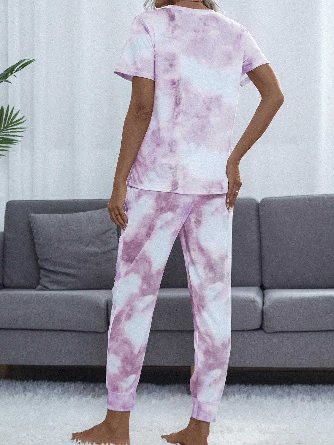 Tie-Dye Round Neck Top and Pants Lounge Set - 808Lush