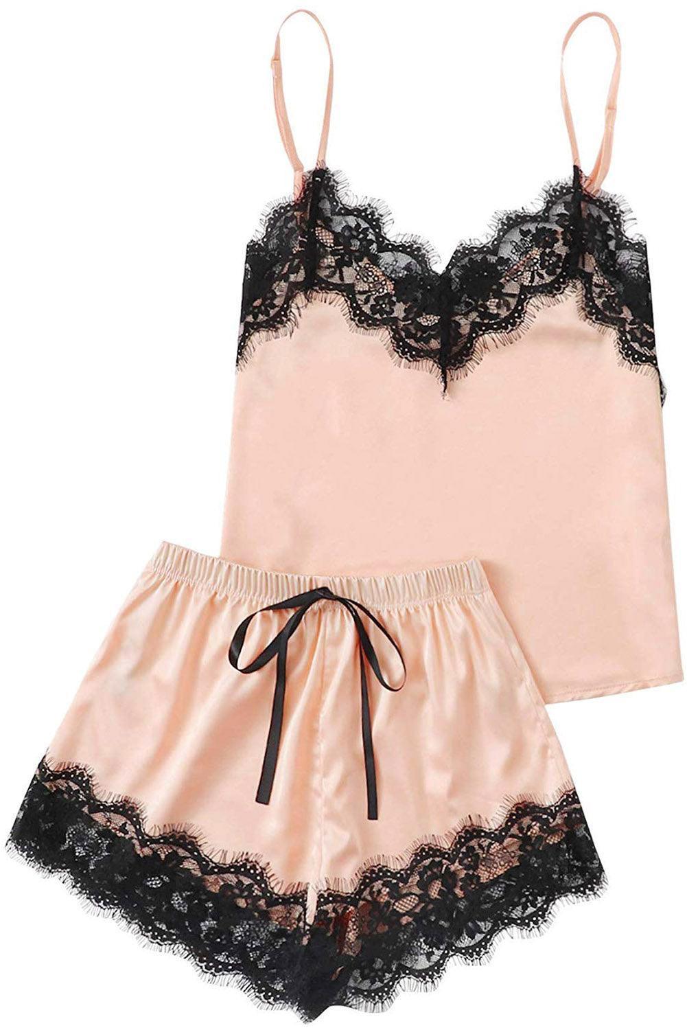 Lace Detail Spaghetti Strap Top and Shorts Lounge Set - 808Lush