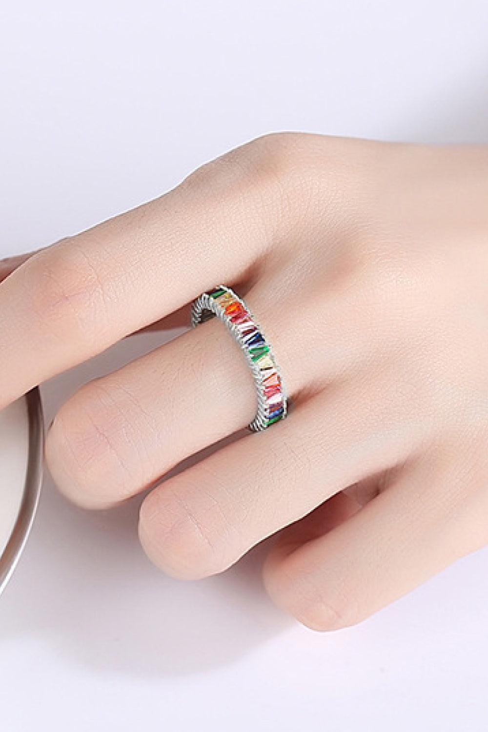 Multicolored Cubic Zirconia 925 Sterling Silver Ring - 808Lush