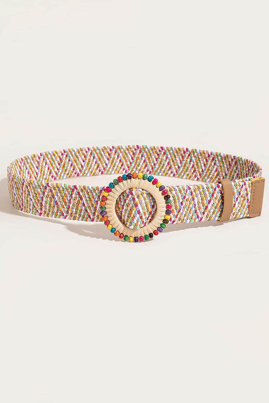 Multicolored Beaded Round Buckle Belt - 808Lush