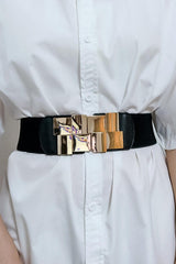 Geometric Buckle Elastic Wide Belt - 808Lush