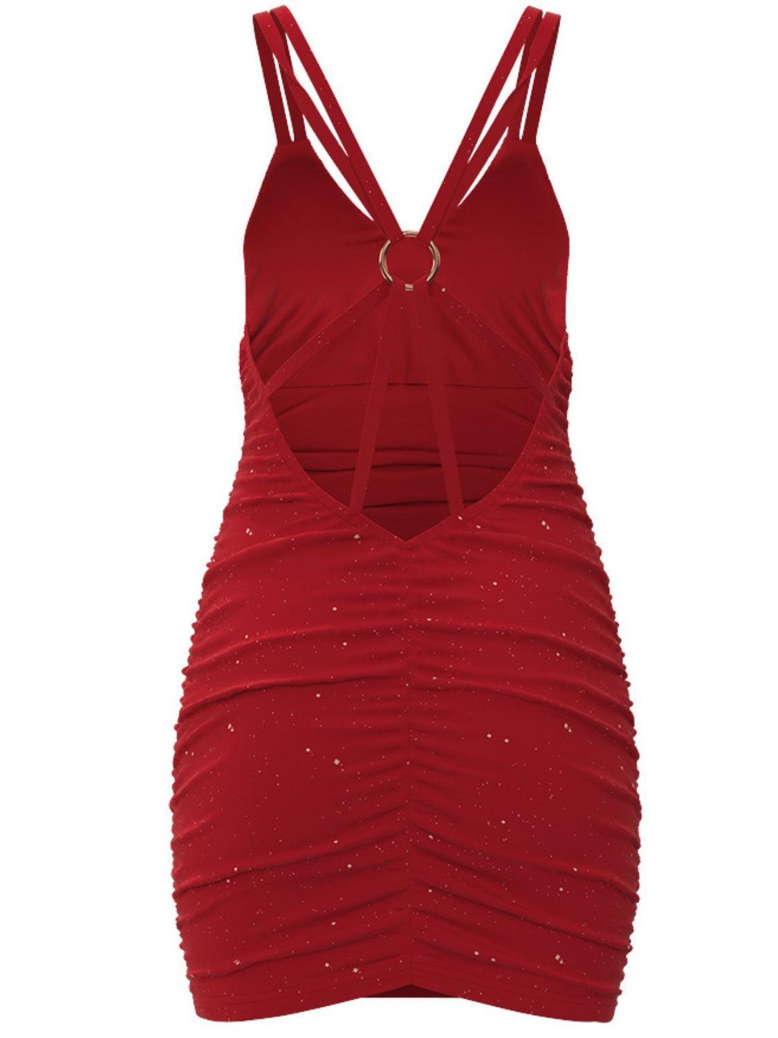 Glitter Double Spaghetti Straps Mini Dress - 808Lush