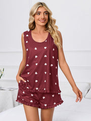 Heart Scoop Neck Tank and Shorts Lounge Set - 808Lush