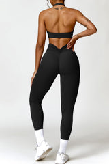 Ruched Halter Neck Bra and Pocketed Leggings Active Set - 808Lush