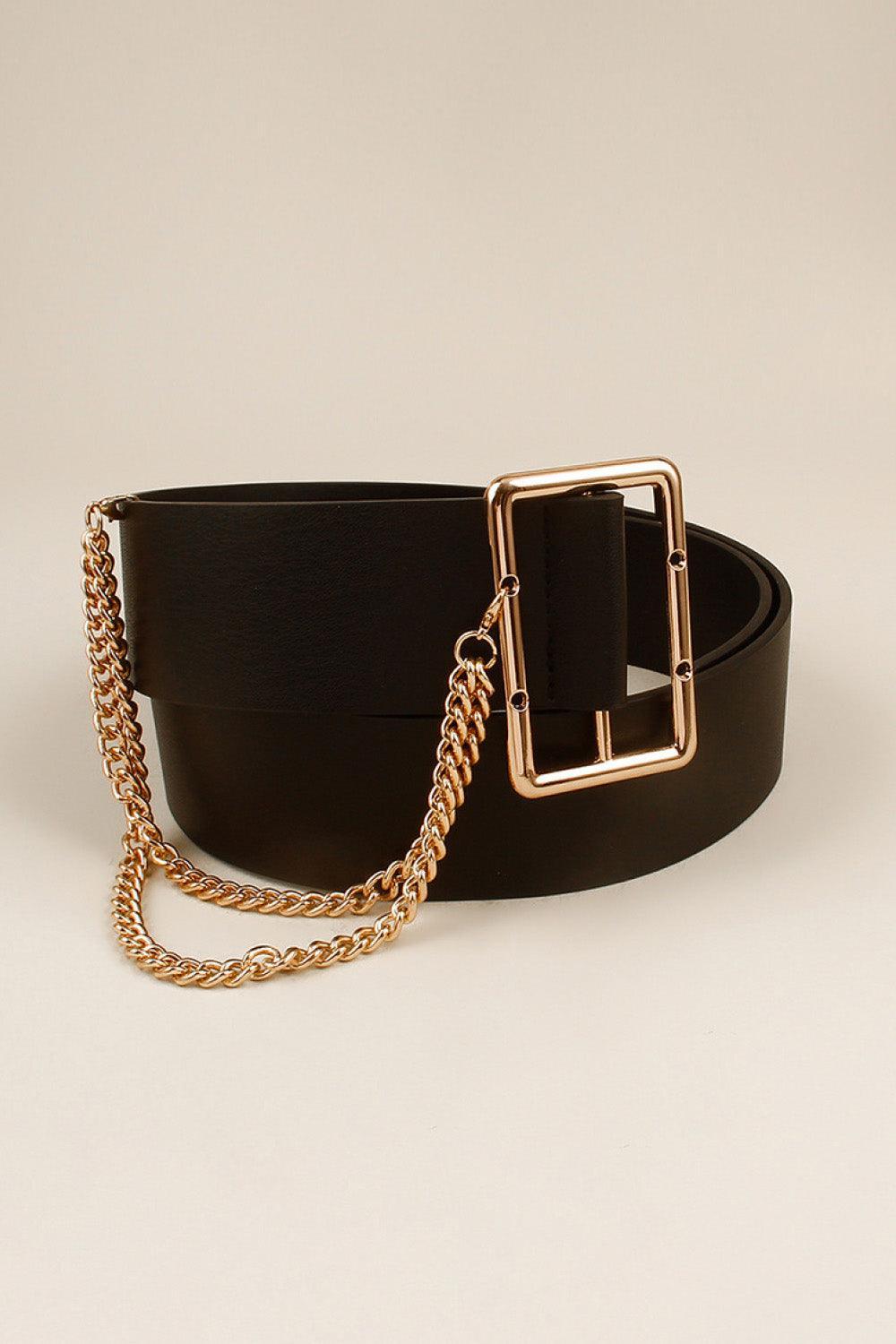 PU Leather Wide Belt with Chain - 808Lush