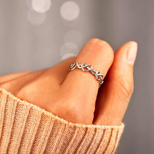 Knotted Hearts 925 Sterling Silver Open Ring - 808Lush