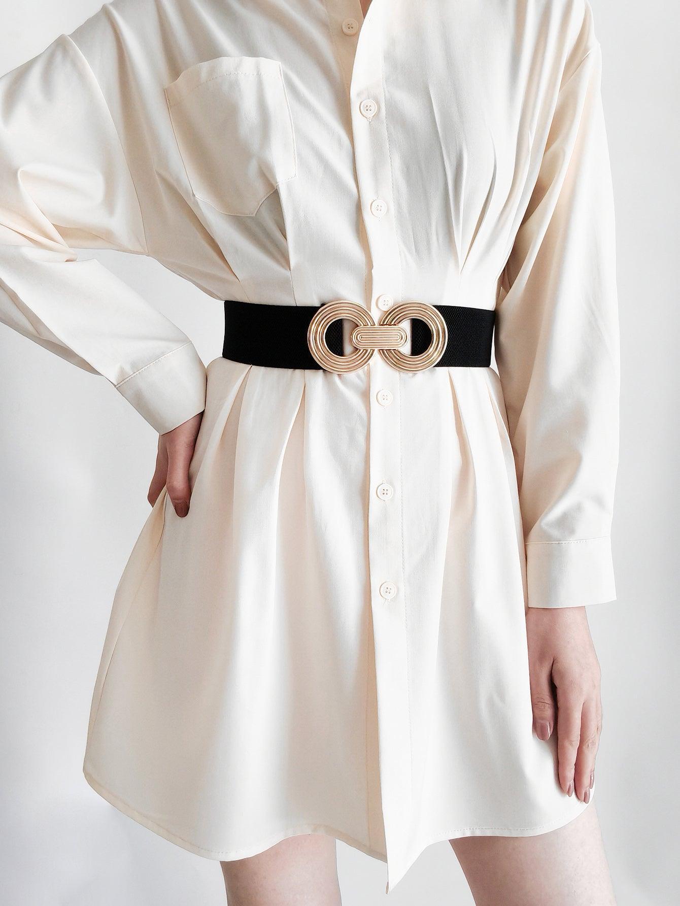 Geometric Buckle Elastic Wide Belt - 808Lush