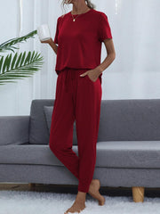 Round Neck Top and Pants Lounge Set - 808Lush