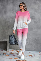 Gradient Round Neck Sweatshirt and Joggers Set - 808Lush