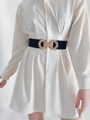 Geometric Buckle Elastic Wide Belt - 808Lush