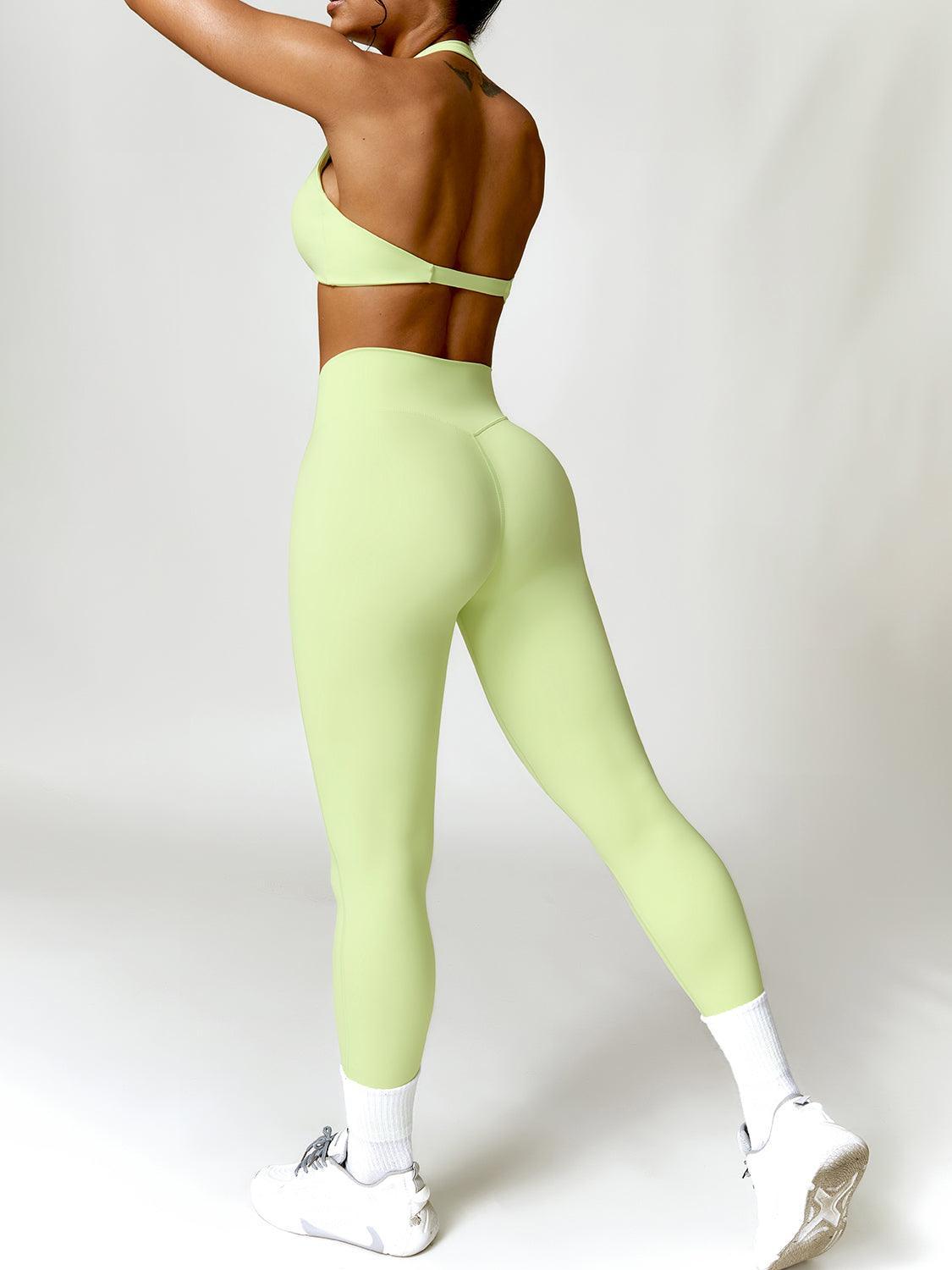 Twisted Halter Neck Bra and High Waist Leggings Active Set - 808Lush