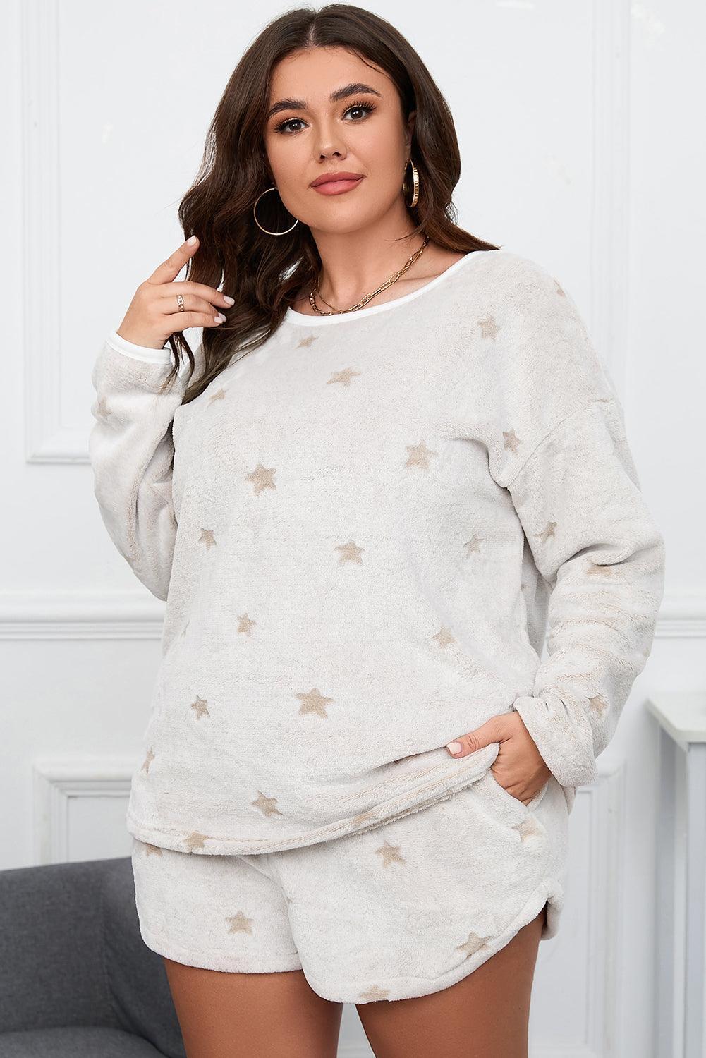 Plus Size Star Dropped Shoulder Top and Shorts Lounge Set - 808Lush