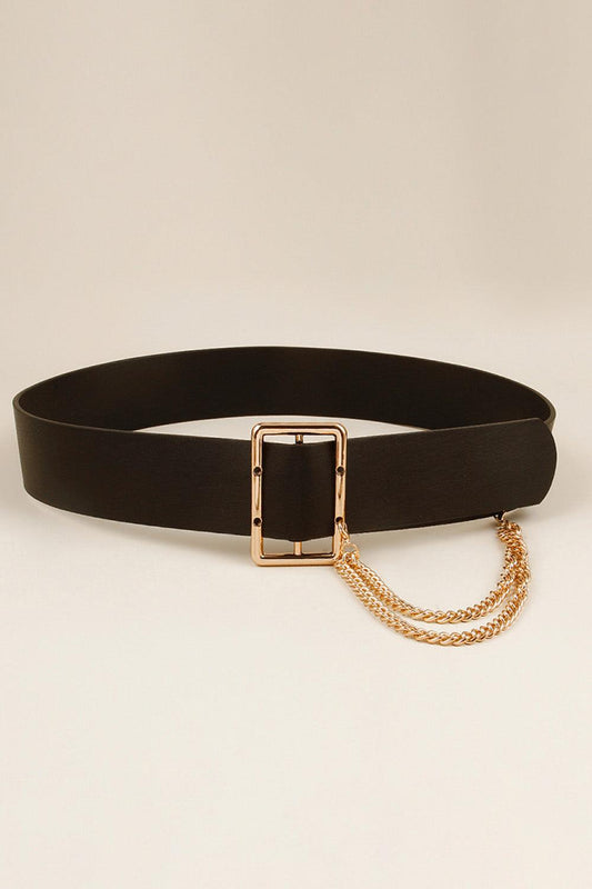 PU Leather Wide Belt with Chain - 808Lush