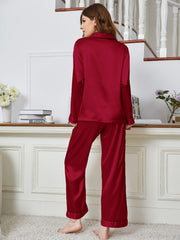 Lapel Collar Long Sleeve Top and Pants Pajama Set - 808Lush