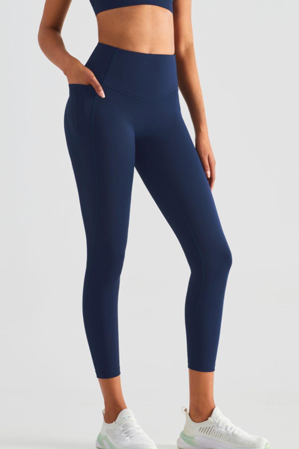 Wide Waistband Sports Leggings with Pockets - 808Lush