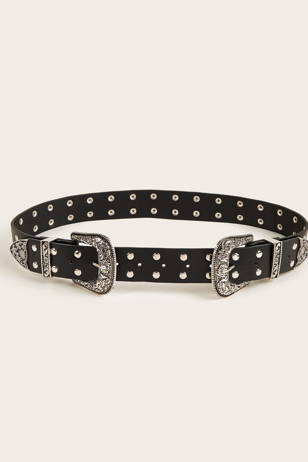 Double Row Studded PU Leather Belt - 808Lush