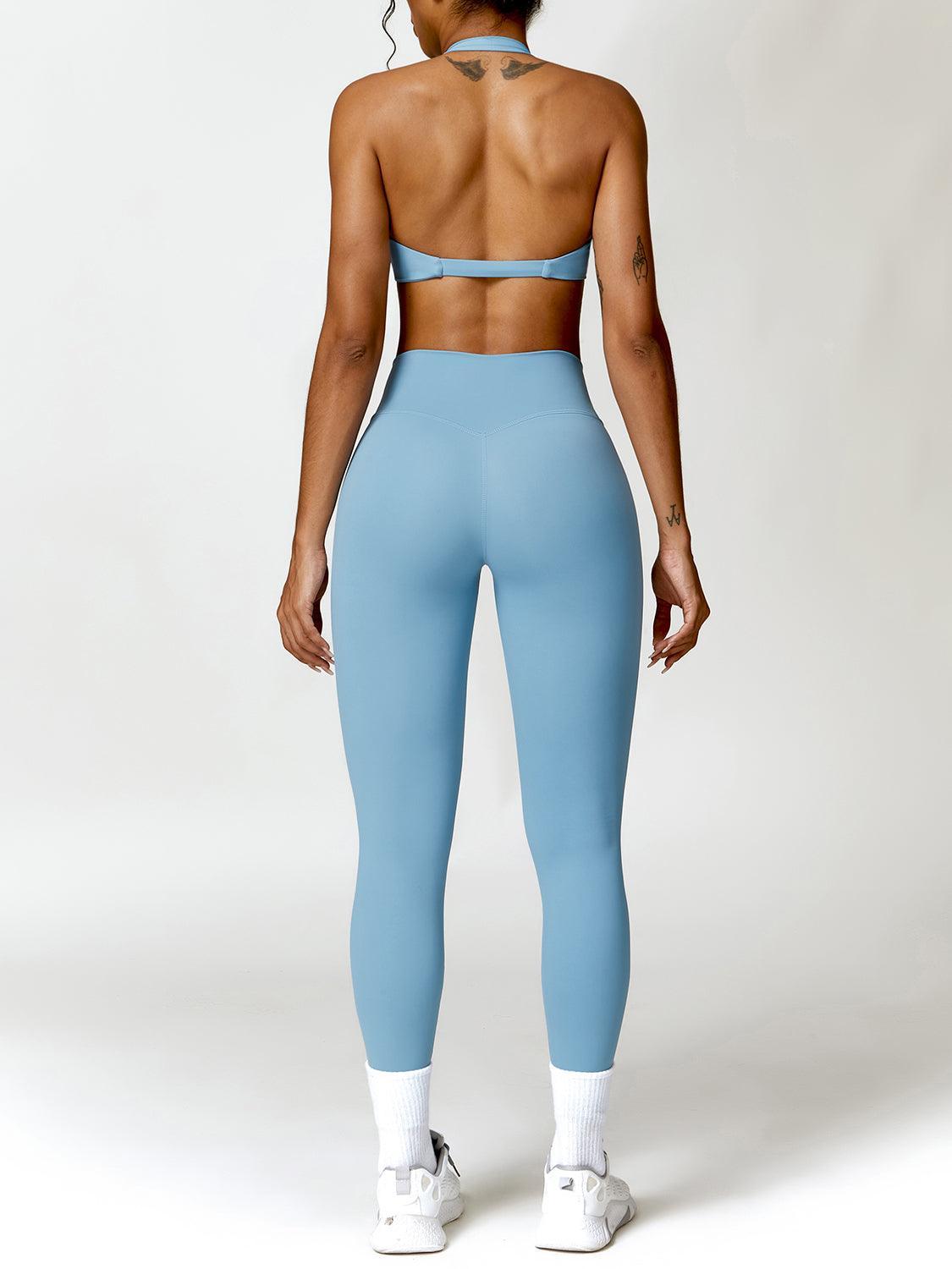 Twisted Halter Neck Bra and High Waist Leggings Active Set - 808Lush